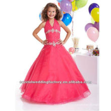 Hot sale halter V-neckline appliqued beaded ruched ball gown custom-made little girls pageant dress CWFaf4813